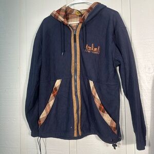 Renegade Club Blue and Brown Zip Hooded Jacket Size Small EUC